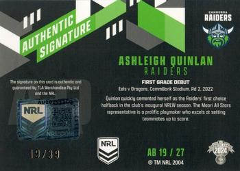 2024 NRL Traders Titanium - Authentic Signatures Black #AB19 Ashleigh Quinlan Back